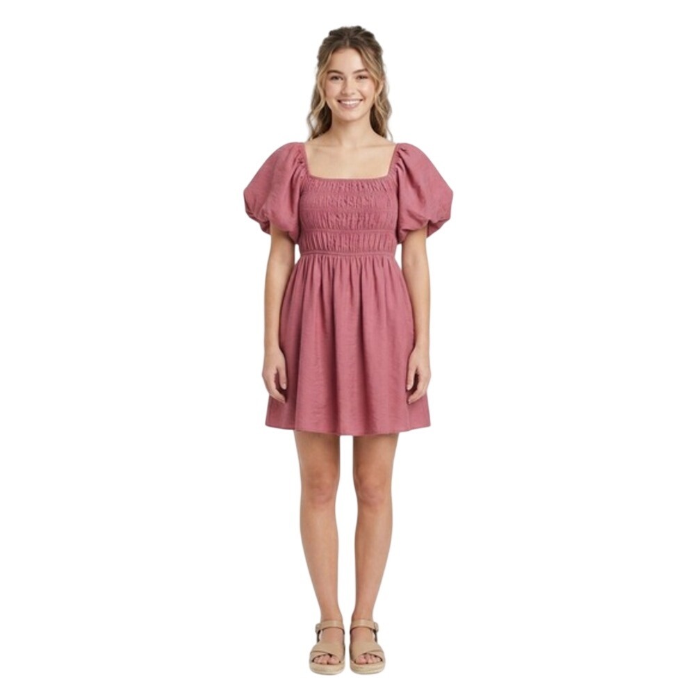 Mi Ami Francesca's Mauve Pink Smocked Puff Sleeve Mini Dress Large MINLYN